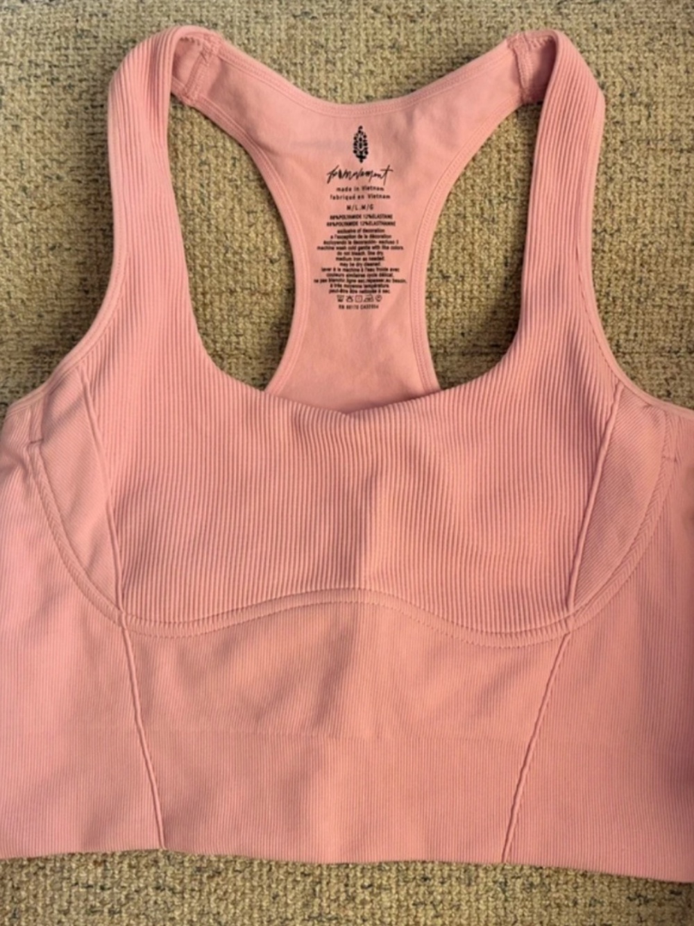 FP Movement Happiness Runs Corset Racerback Sports Bra Pink M/L Ribbed Crop